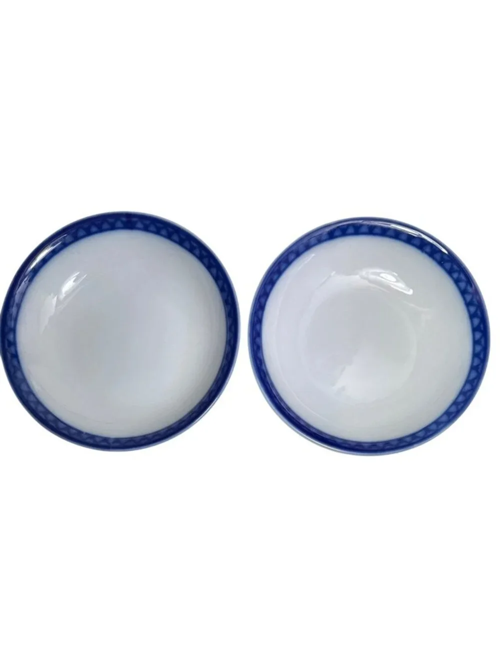 Williams-Sonoma White Porcelain Sauce Bowl Cobalt Blue Diamond Border 5.75 inch